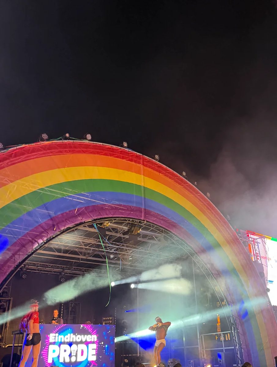 The rainbow stage at Eindhoven Pride at night