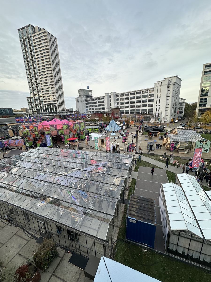 Ketelhuisplein at Strijp-S during Dutch Design Week, seen from above, with tents and pavilions